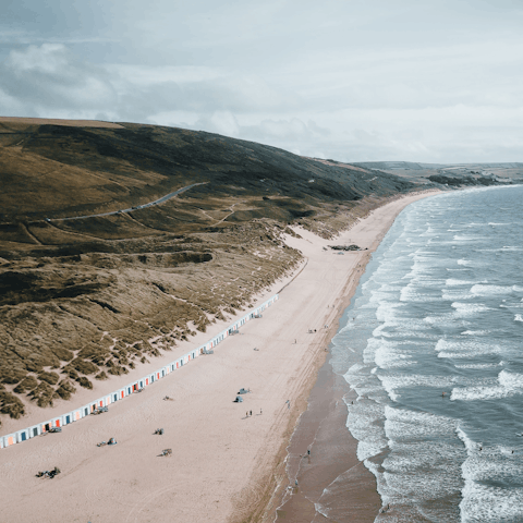 Enjoy a beach day at Woolacombe – a thirty-minute drive away