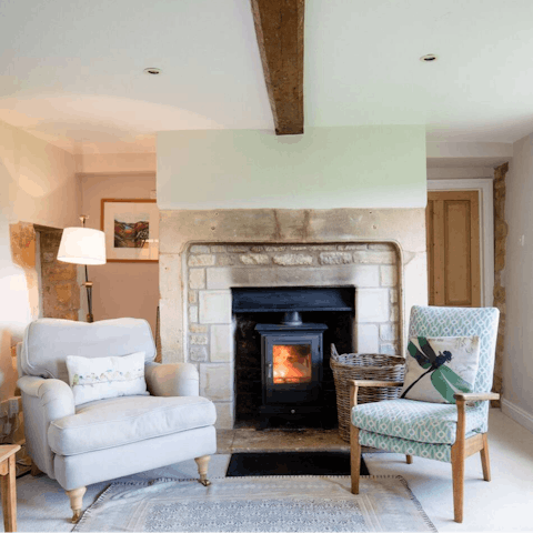 Snuggle up by the wood-burning fire for a cosy night at home