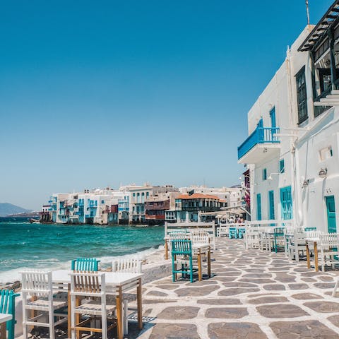 Spend the day exploring the pretty streets and charming tavernas of Mykonos