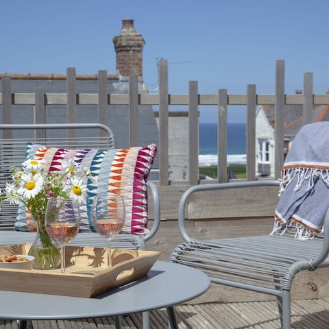 Sip wine on the home's sunny balcony