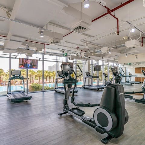 Keep on top of your fitness routine at the on-site gym