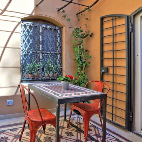 Enjoy morning cups of coffee and evening aperitifs out on the terrace