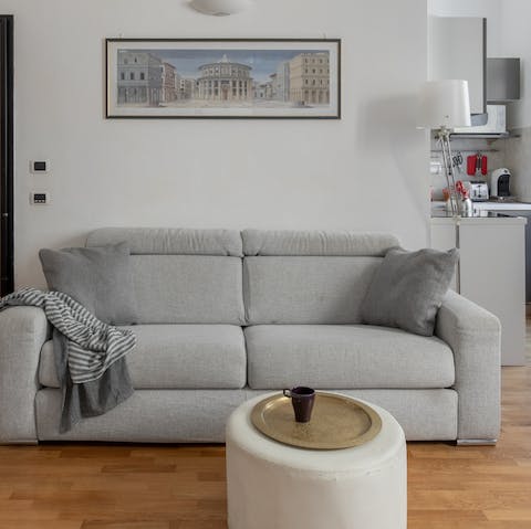Relax on the comfy sofa after a busy day of sightseeing in the Eternal City