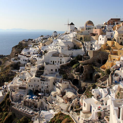 Stay amid Oia, home to the Blue Domed Church and a 15th-century castle