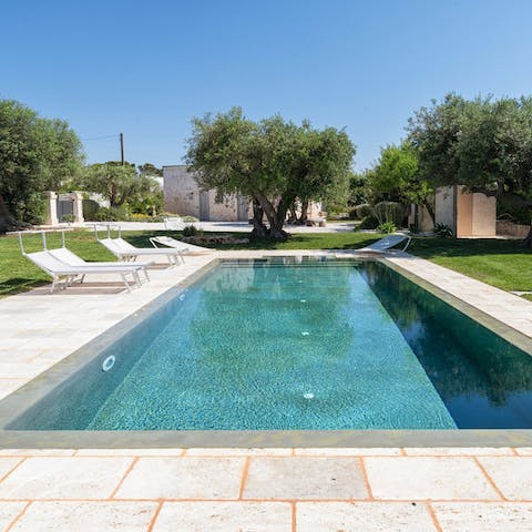 Plunge into the sparkling swimming pool on hot afternoons