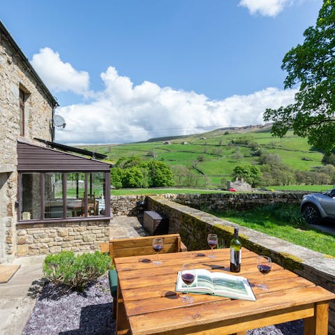 Settle in with a bite to eat and listen to the sounds of the countryside from your private patio