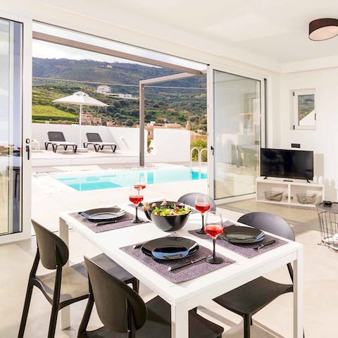 Enjoy a home cooked meal with views of the verdant hills