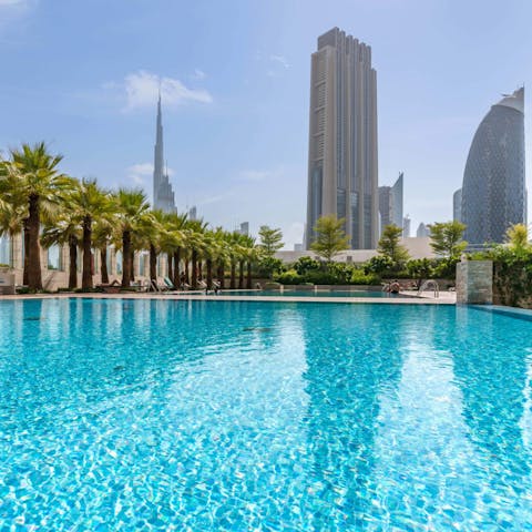 Dive into the huge outdoor pool for a few morning laps