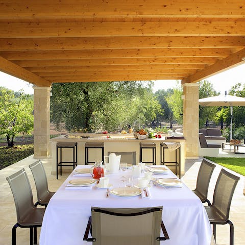 Enjoy a meal on the shaded terrace