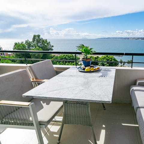 Enjoy your morning coffee with sea views on your private balcony