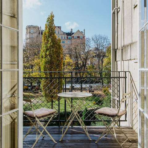 Enjoy beautiful views from the bedroom's balcony