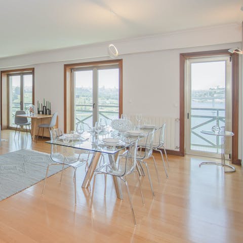 Lay the table for an evening meal with a view