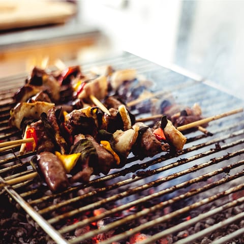 Dine alfresco in the shared barbecue area, where you can try Arabian-style skewers