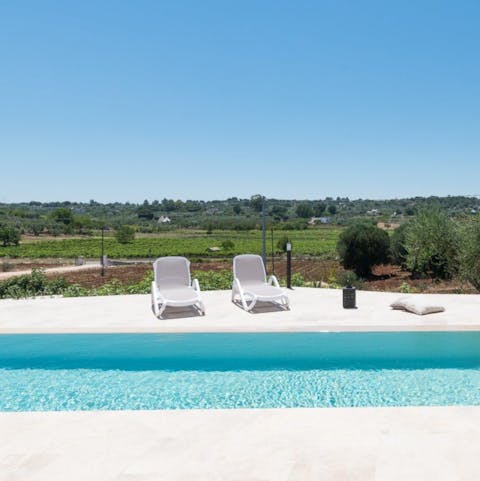 Relax by the pool with its countryside backdrop