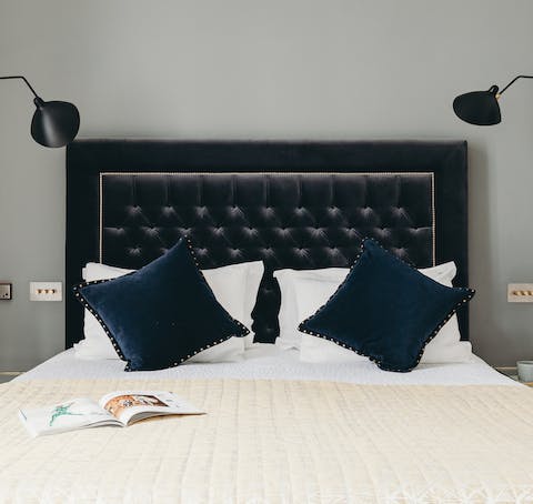 The plush upholstered headboard