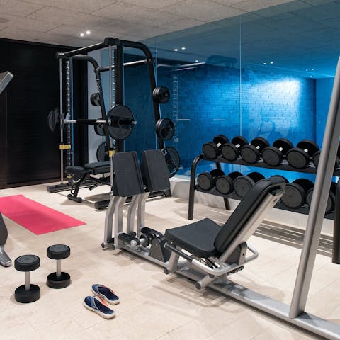 Keep up your fitness levels with a session in the private gym