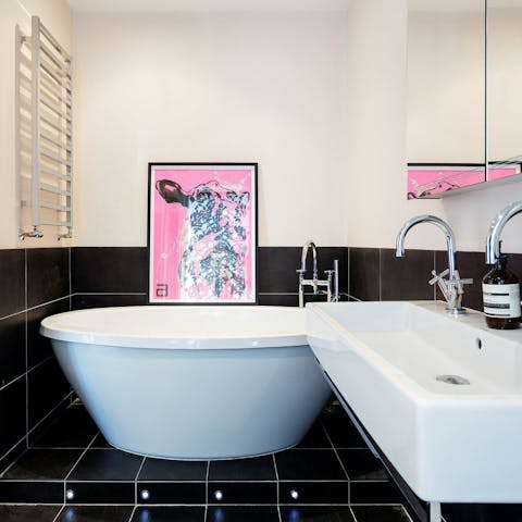 Sink into the freestanding bath after sightseeing around London