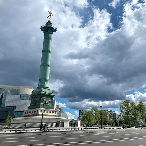 Visit the Place de la Bastille, where the Bastille prison once stood