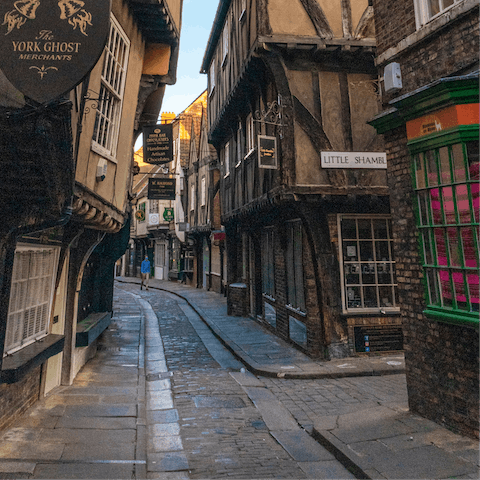 Drive into the city centre to shop on the medieval streets of The Shambles, ten minutes away