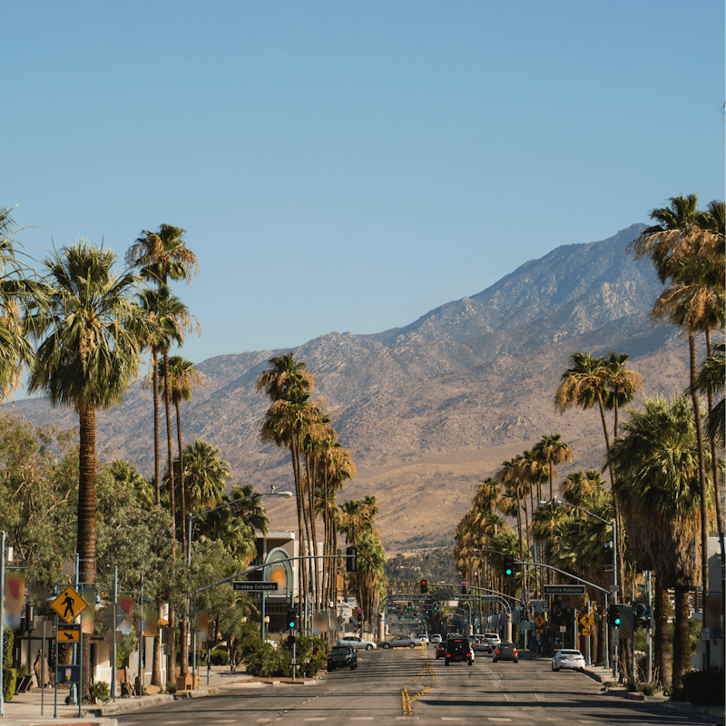 Reach the shops, restaurants and cafés of Palm Canyon Drive in five minutes by car