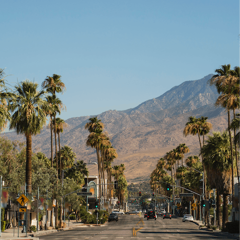 Reach the shops, restaurants and cafés of Palm Canyon Drive in five minutes by car