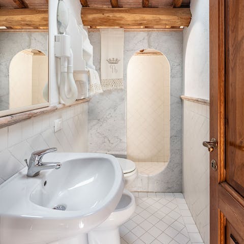 Step into this very unique shower cubby and wash the day's worries away