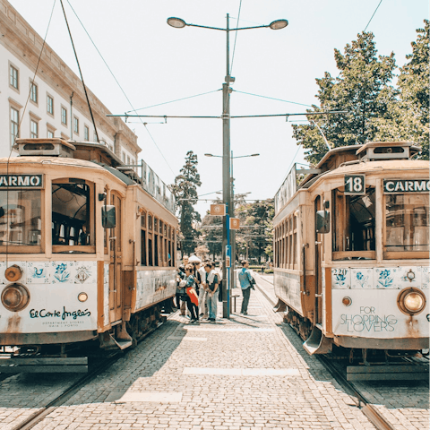 Hop on the tram to explore the city and see the iconic attractions, such as the Livraria Lello