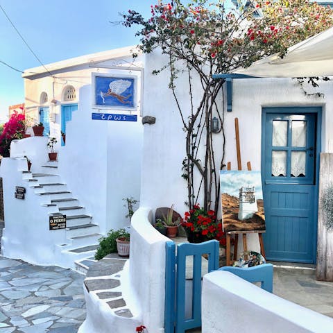 Dine out one evening in Tinos main town, fifteen minutes away by taxi