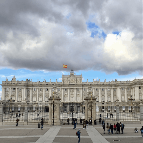 Admire the beautiful Royal Palace of Madrid, a ten-minute walk away
