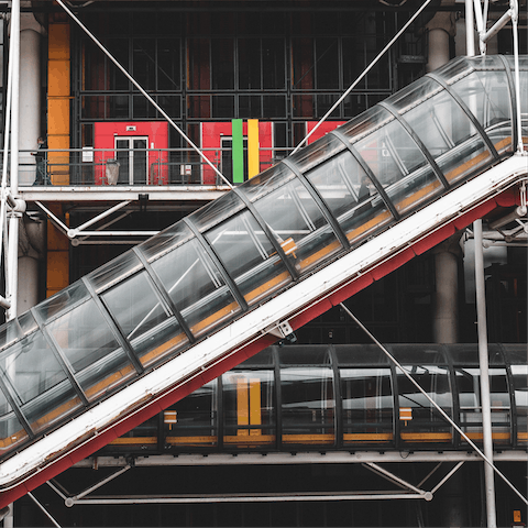 Marvel at the architecture of the Centre Pompidou, only a nine-minute walk