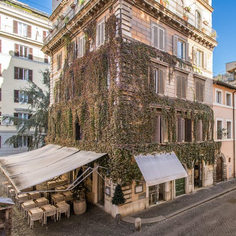 Dine alfresco in the picturesque and primarily pedestrianised streets of the Borgo Pio