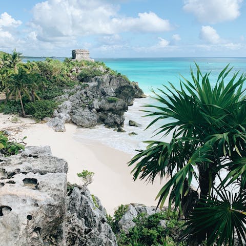 Explore the beautiful beaches of Tulum, just over 4 kilometres away