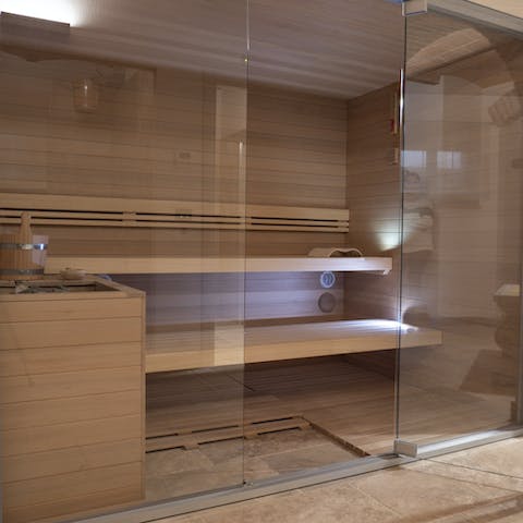 Book an on-site spa session and unwind in the sauna