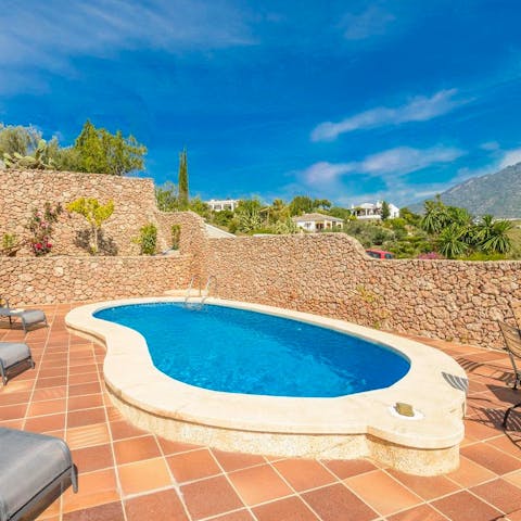 Enjoy a soak in your plunge pool after hiking across the  Puente Sendero Acequia