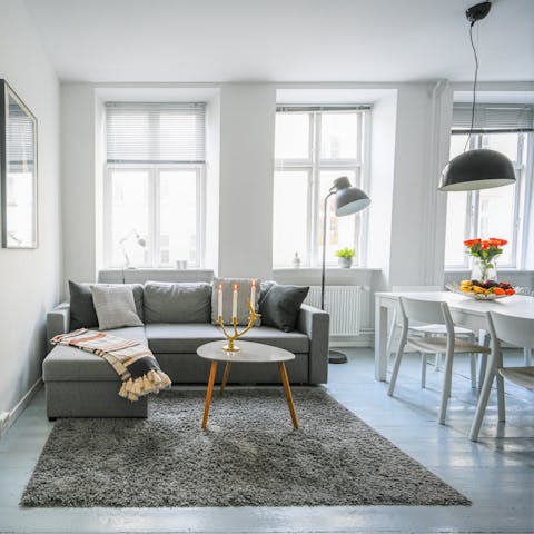 Stretch out in the living area after a day of exploring Copenhagen