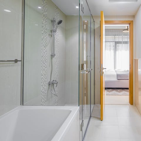 Indulge in a relaxing bath or shower at the day's end