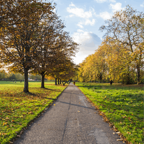 Stroll through beautiful Kensington Gardens and Hyde Park, ten minutes away on foot
