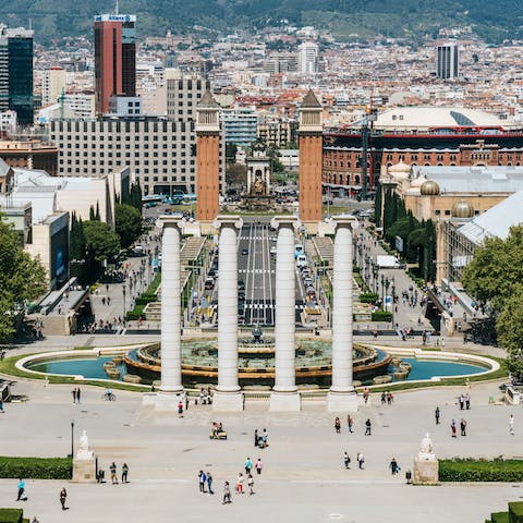Stroll around bustling Plaça d'Espanya, a six-minute walk away