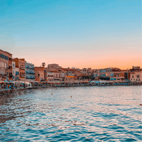 Stay just outside of Chania, only a two-minute walk from the beach