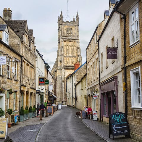 Head to the self-proclaimed Capital of the Cotswolds, Cirencester – just a fifteen-minute drive away