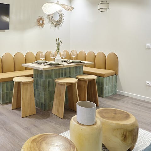 Gather everyone for those lovely communal feats at the stylish dining table