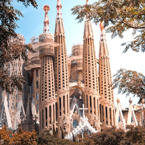 Visit the iconic Sagrada Familia on a daytrip to Barcelona, a 20km drive away