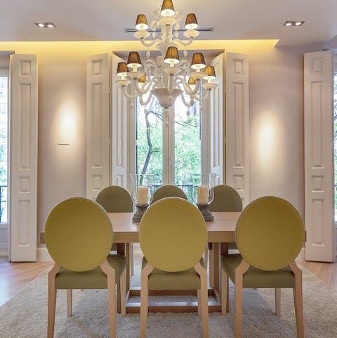 Sit down to a celebratory feast in the elegant dining room