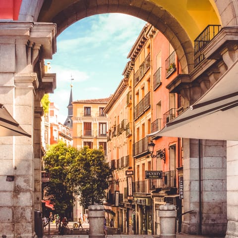 Stroll around scenic Plaza Mayor, eight minutes away on foot