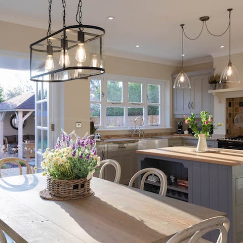 Treat your brood to a home cooked dinner in the farmhouse-style kitchen