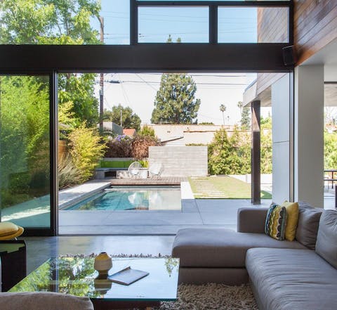 Relax inside with the views over the pool