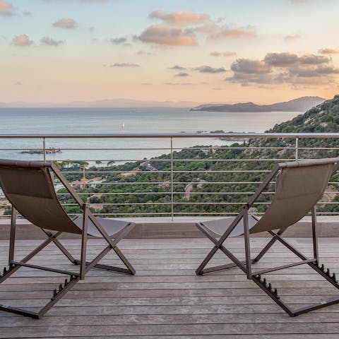 Admire scenic views from the terrace deckchairs – preferably with wine