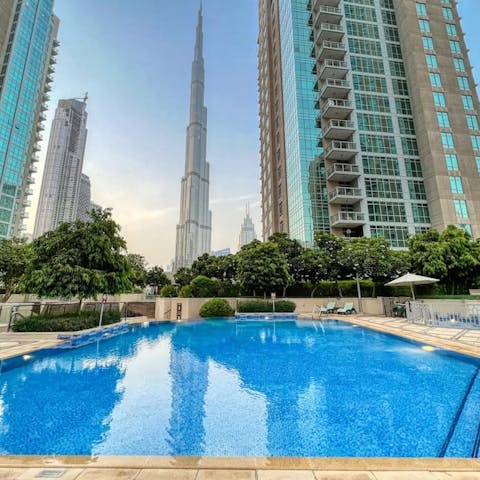Admire the Burj Khalifa vistas from the shared pool