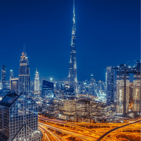 Go shopping at the iconic Dubai Mall, 100 steps away