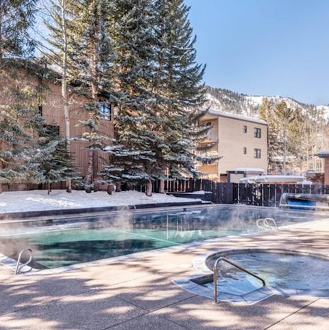 Take a dip in the communal heated pool or just relax in the hot tub